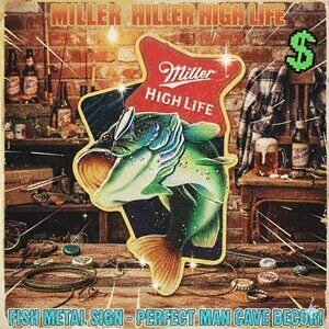 Miller High Life Bass Metal Sign: Man Cave Beer‎ Decor (9.8"x14.7")